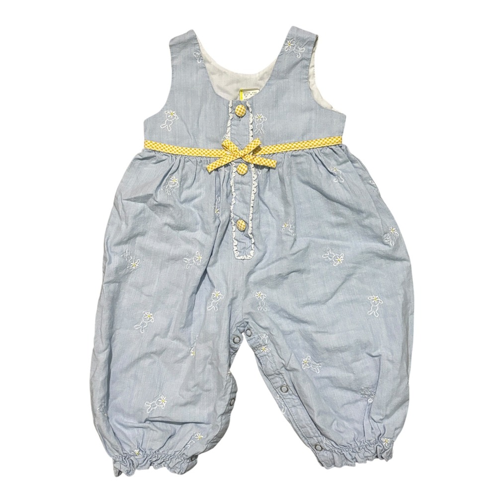 Vintage‎ Easter Outfit Baby Girls 12M Bunny 90s Blue Embroidered Romper Jumper